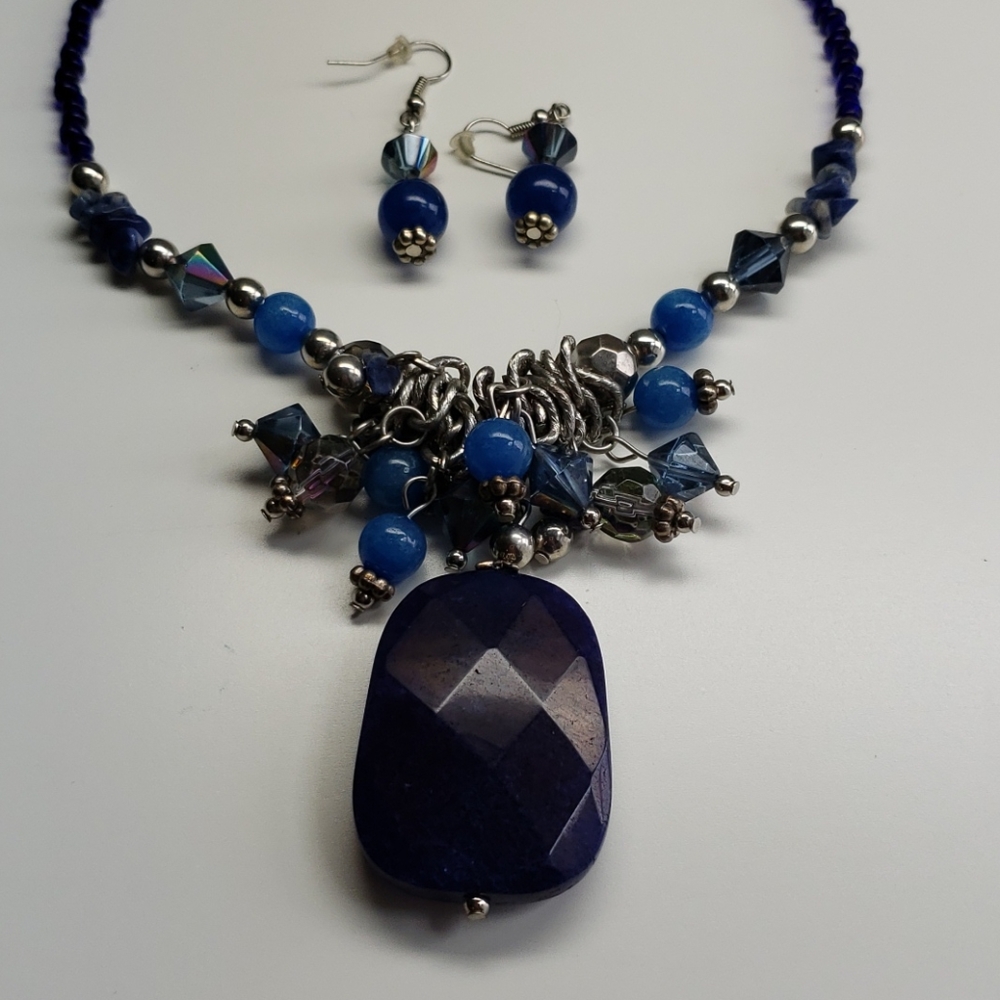Blue Stone Necklace and Earring Set